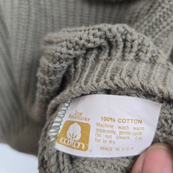 VTG Basic Outlook Womens Sweater Cotton Knit Sage Green Pocket Boxy - Picture 4 of 10